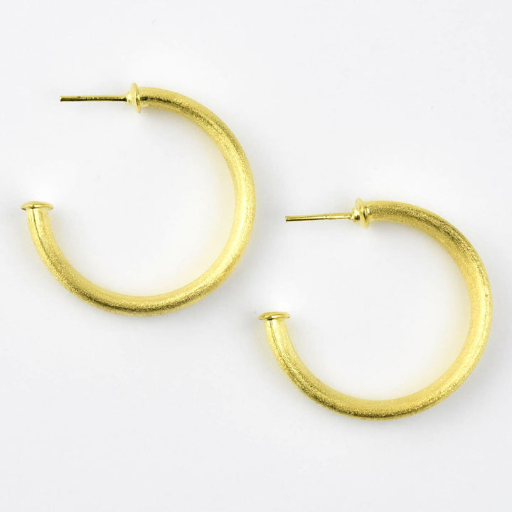 Medium Wide Textured Gold Tone Hoops - Goldmakers Fine Jewelry