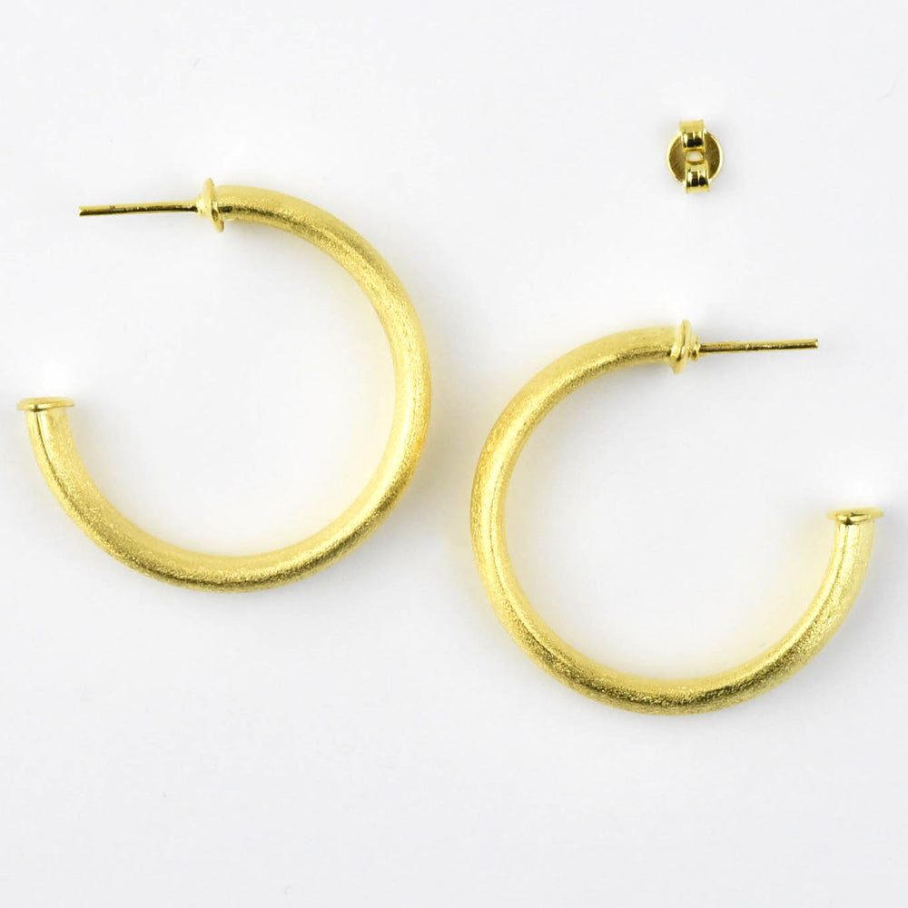 Medium Wide Textured Gold Tone Hoops - Goldmakers Fine Jewelry