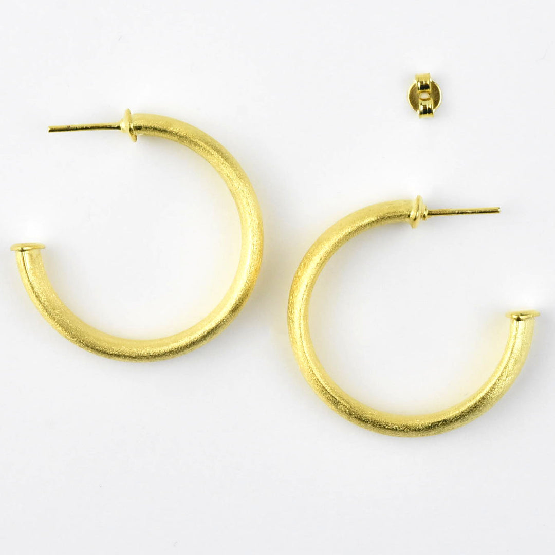 Medium Wide Textured Gold Tone Hoops - Goldmakers Fine Jewelry