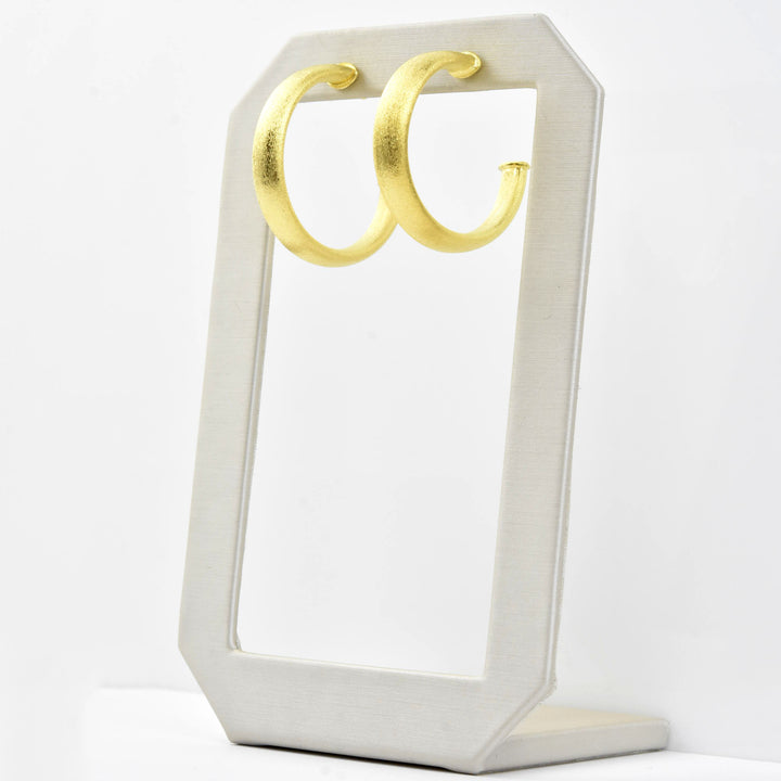 Medium Wide Textured Gold Tone Hoops - Goldmakers Fine Jewelry