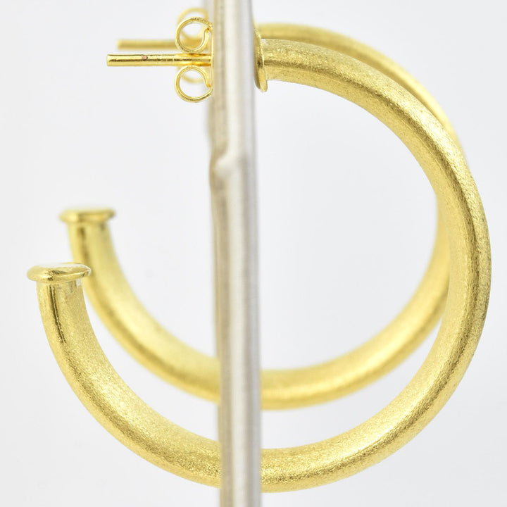 Medium Wide Textured Gold Tone Hoops - Goldmakers Fine Jewelry