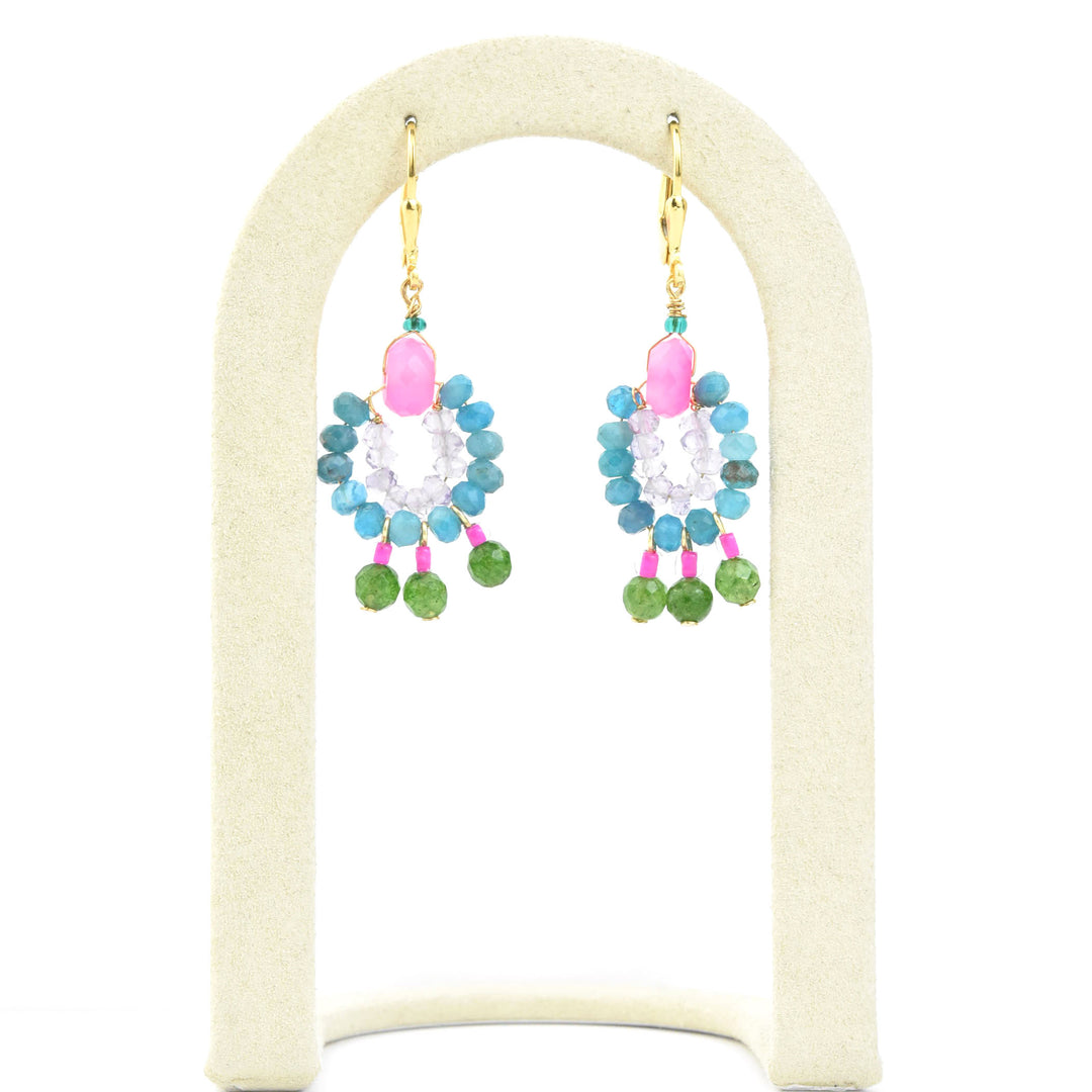 Mini Circus Earrings with Pink, Blue, Green Beads - Goldmakers Fine Jewelry