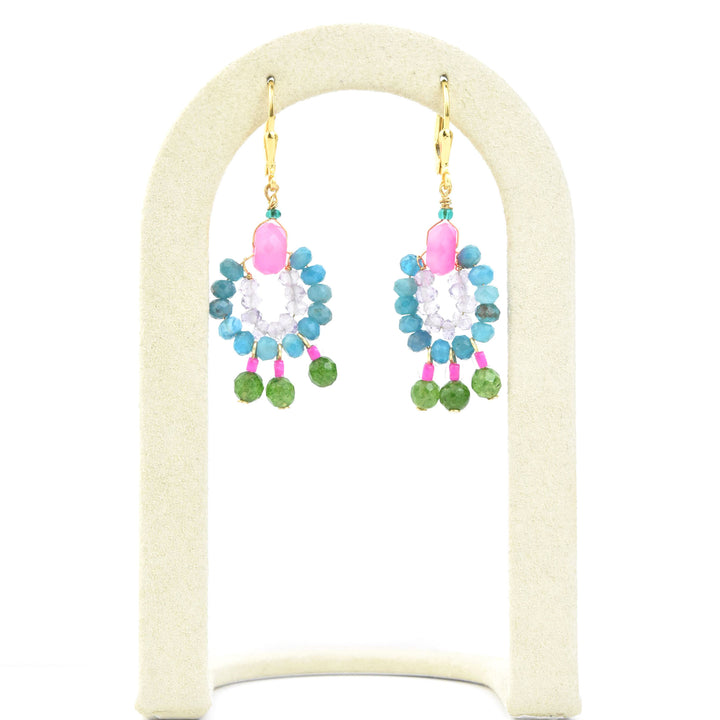 Mini Circus Earrings with Pink, Blue, Green Beads - Goldmakers Fine Jewelry