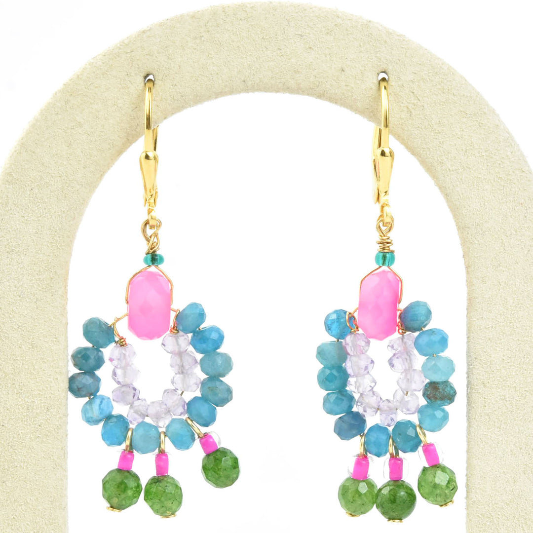 Mini Circus Earrings with Pink, Blue, Green Beads - Goldmakers Fine Jewelry