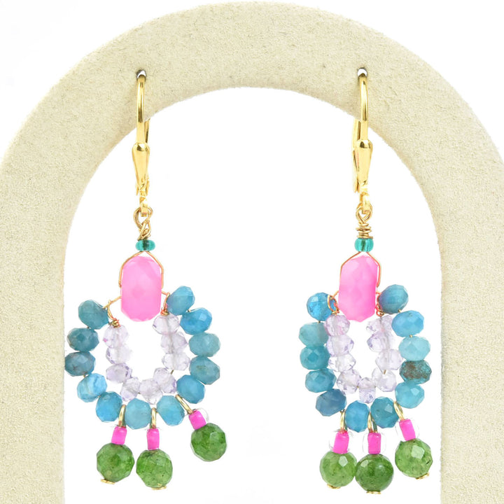 Mini Circus Earrings with Pink, Blue, Green Beads - Goldmakers Fine Jewelry