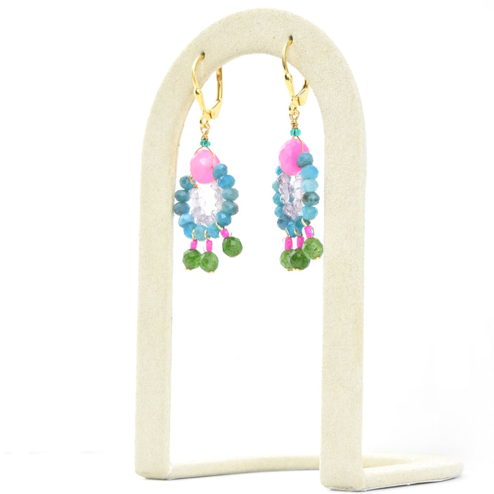 Mini Circus Earrings with Pink, Blue, Green Beads - Goldmakers Fine Jewelry