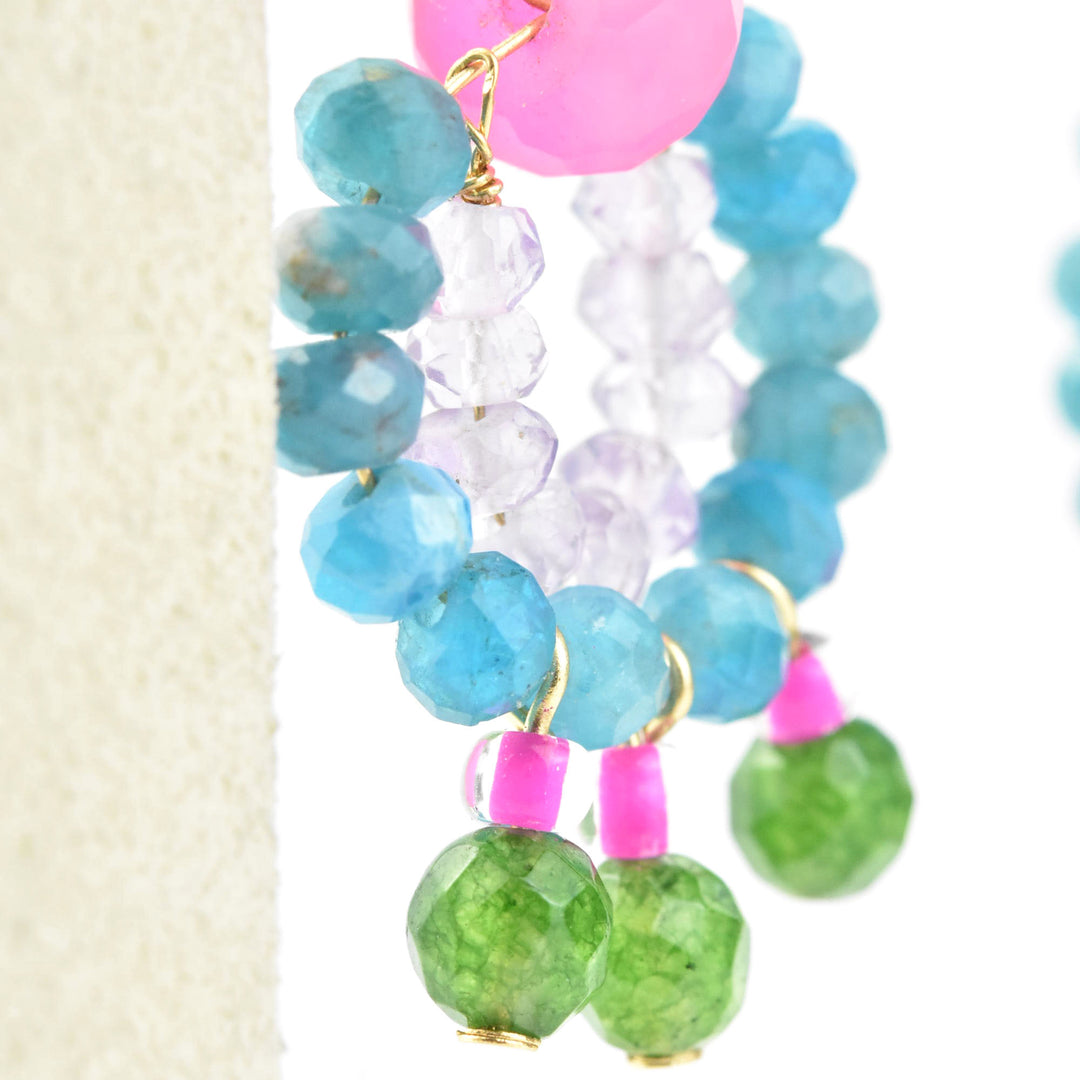 Mini Circus Earrings with Pink, Blue, Green Beads - Goldmakers Fine Jewelry