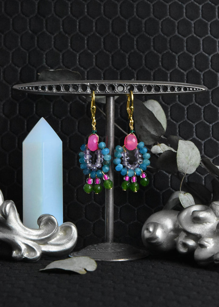 Mini Circus Earrings with Pink, Blue, Green Beads - Goldmakers Fine Jewelry