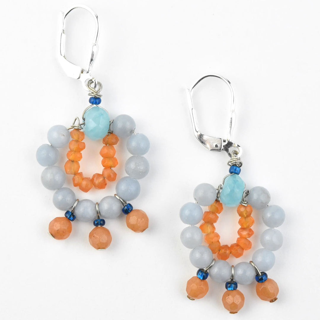 Mini Circus Earrings with Blue and Orange Beads - Goldmakers Fine Jewelry