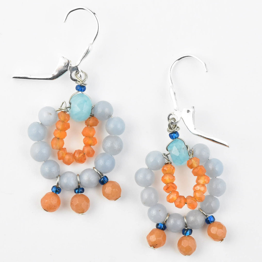 Mini Circus Earrings with Blue and Orange Beads - Goldmakers Fine Jewelry