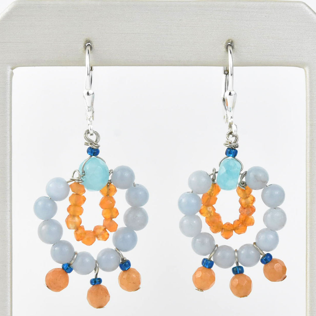 Mini Circus Earrings with Blue and Orange Beads - Goldmakers Fine Jewelry