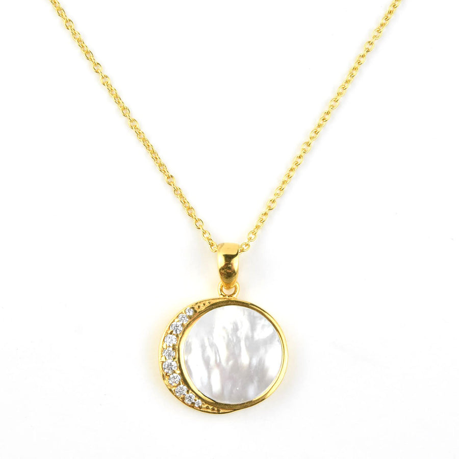 Mother of Pearl & Cz Moon Phase Necklace - Goldmakers Fine Jewelry