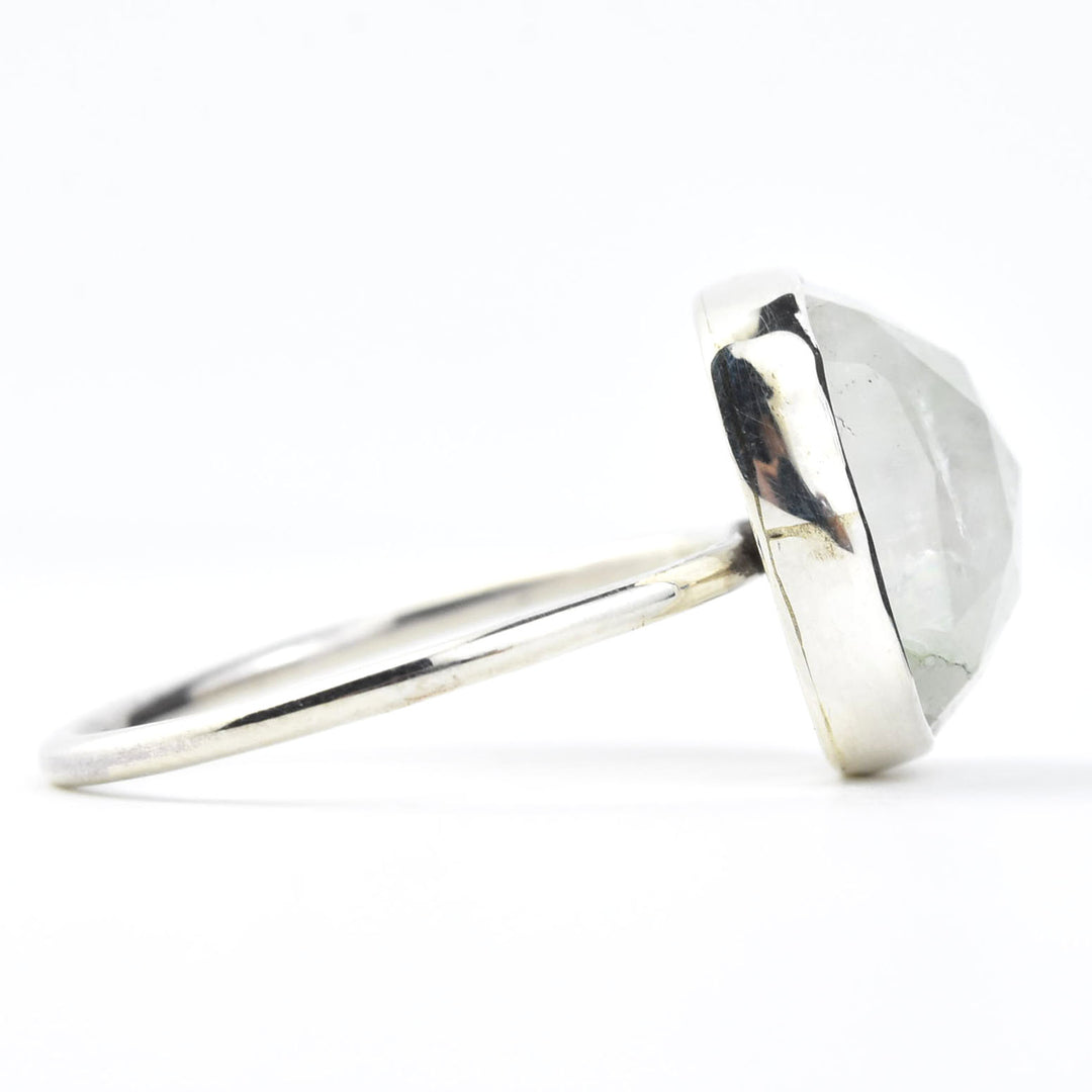 Faceted Cushion Cut Gemstone Ring in Silver