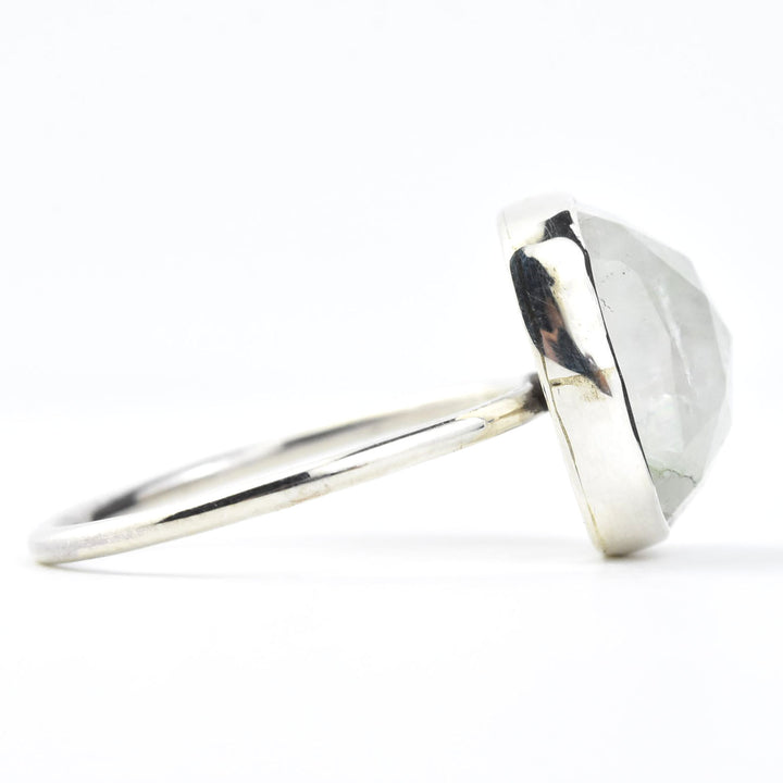 Faceted Cushion Cut Gemstone Ring in Silver