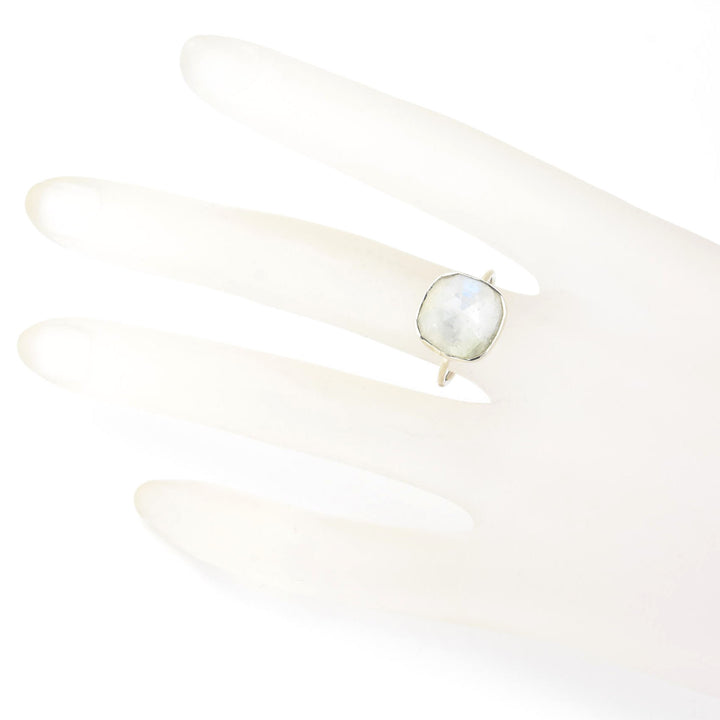 Faceted Cushion Cut Gemstone Ring in Silver