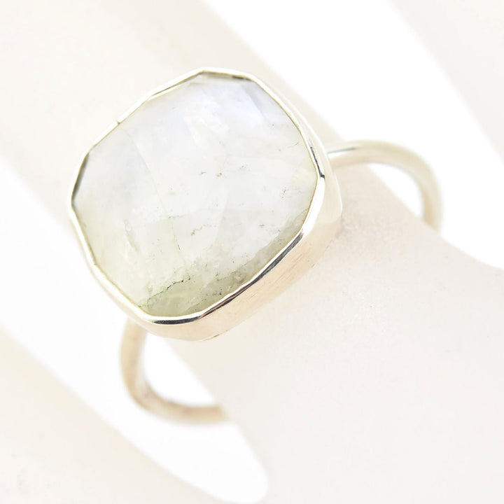 Faceted Cushion Cut Gemstone Ring in Silver