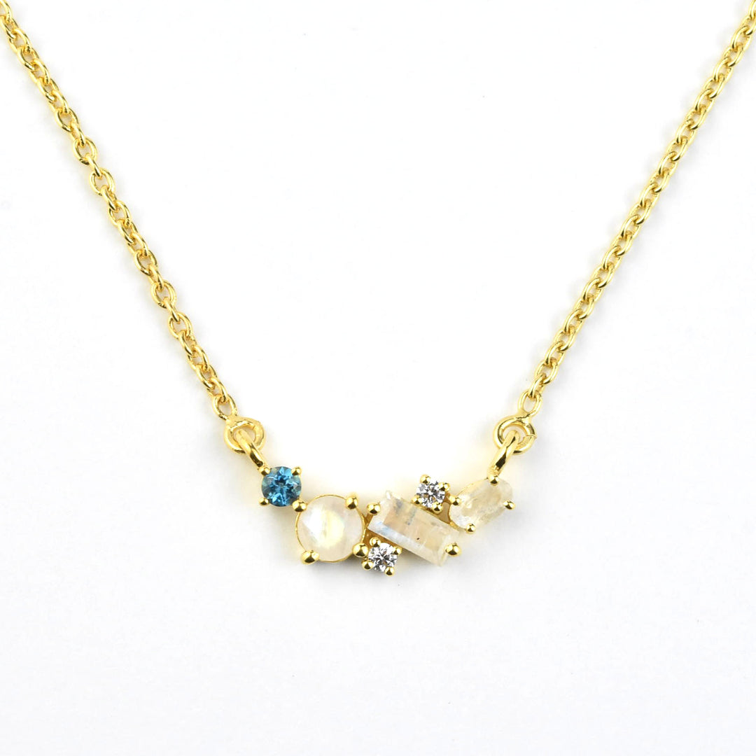Rainbow Moonstone & Topaz Misty Skies Necklace - Goldmakers Fine Jewelry