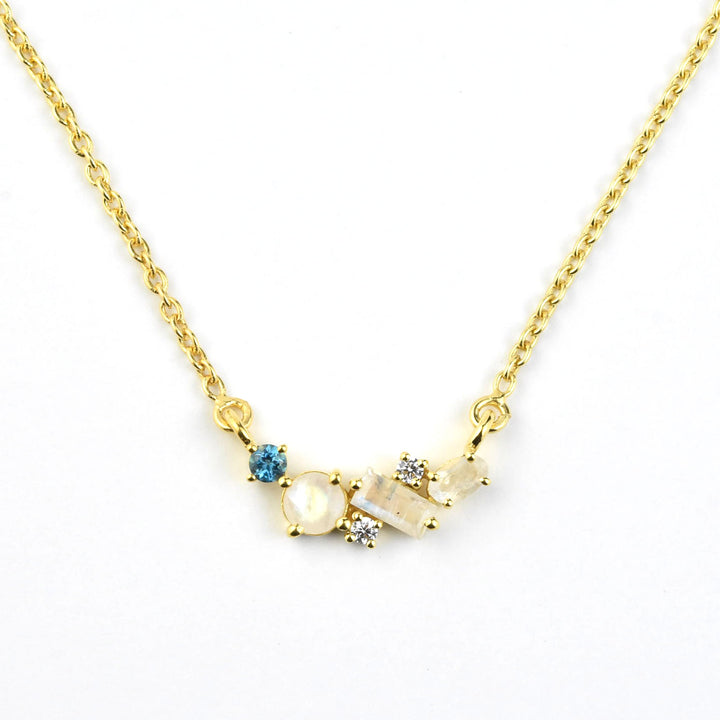 Rainbow Moonstone & Topaz Misty Skies Necklace - Goldmakers Fine Jewelry