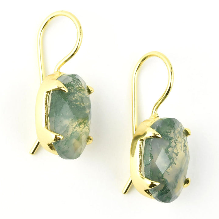 Moss Agate Oval Prong Earrings - Goldmakers Fine Jewelry