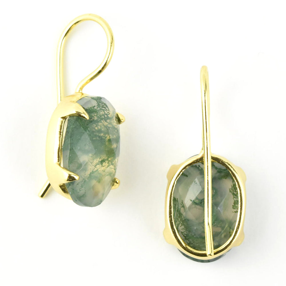 Moss Agate Oval Prong Earrings - Goldmakers Fine Jewelry