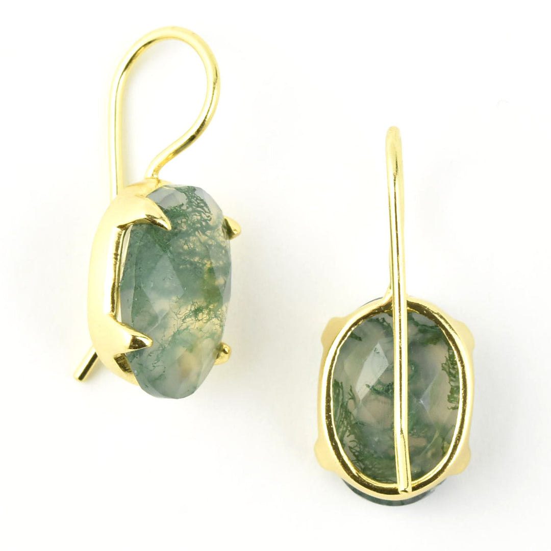 Moss Agate Oval Prong Earrings - Goldmakers Fine Jewelry