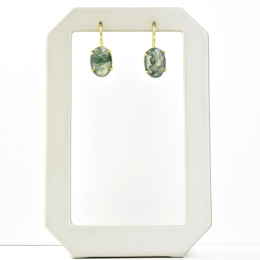 Moss Agate Oval Prong Earrings - Goldmakers Fine Jewelry