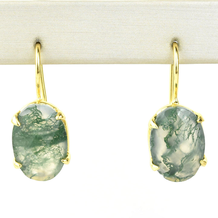 Moss Agate Oval Prong Earrings - Goldmakers Fine Jewelry
