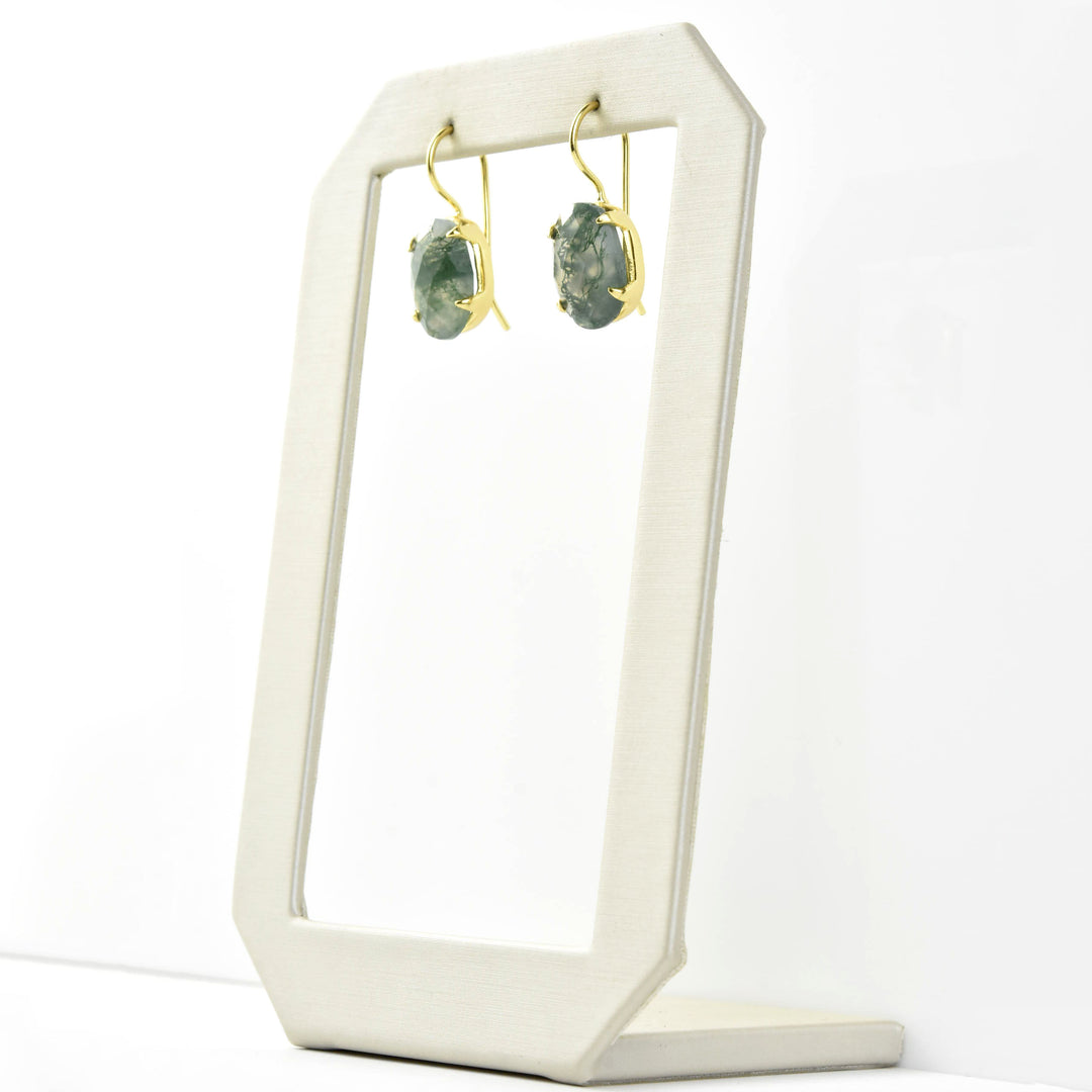 Moss Agate Oval Prong Earrings - Goldmakers Fine Jewelry