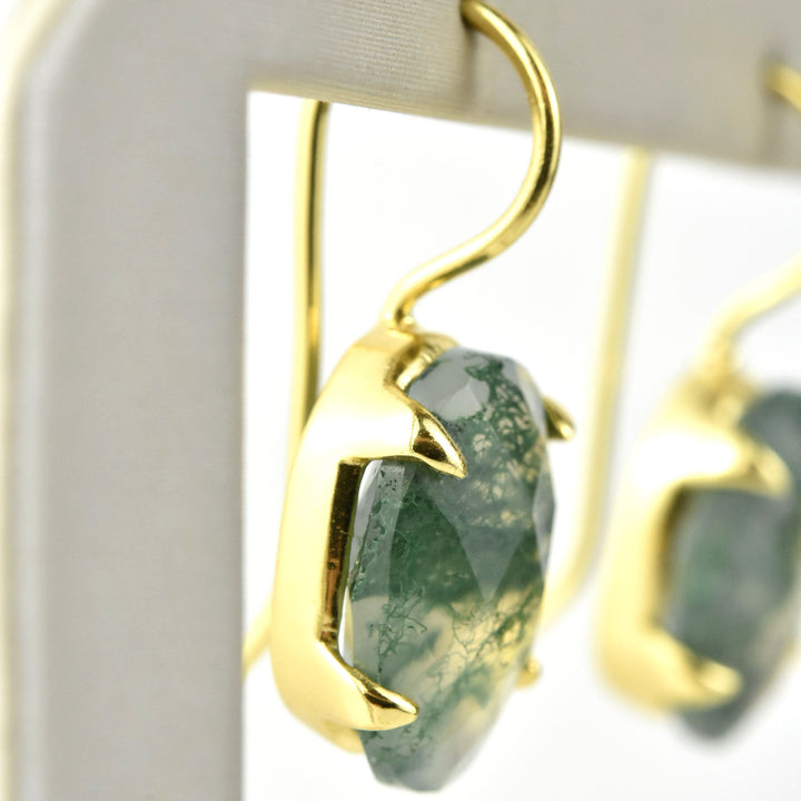 Moss Agate Oval Prong Earrings - Goldmakers Fine Jewelry