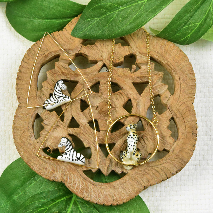 Zebra Triangle Hoop Earrings - Goldmakers Fine Jewelry