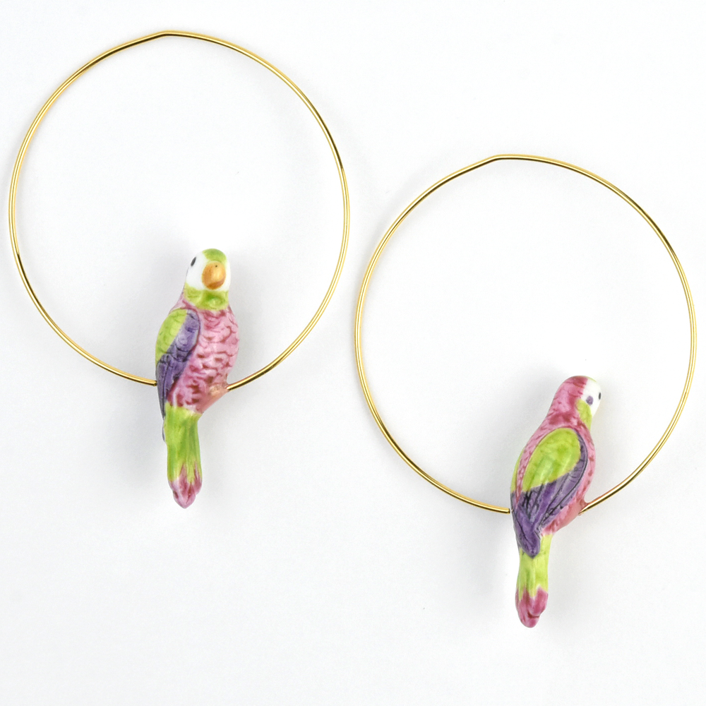 Figs and Flowers Parrot Hoops - Goldmakers Fine Jewelry
