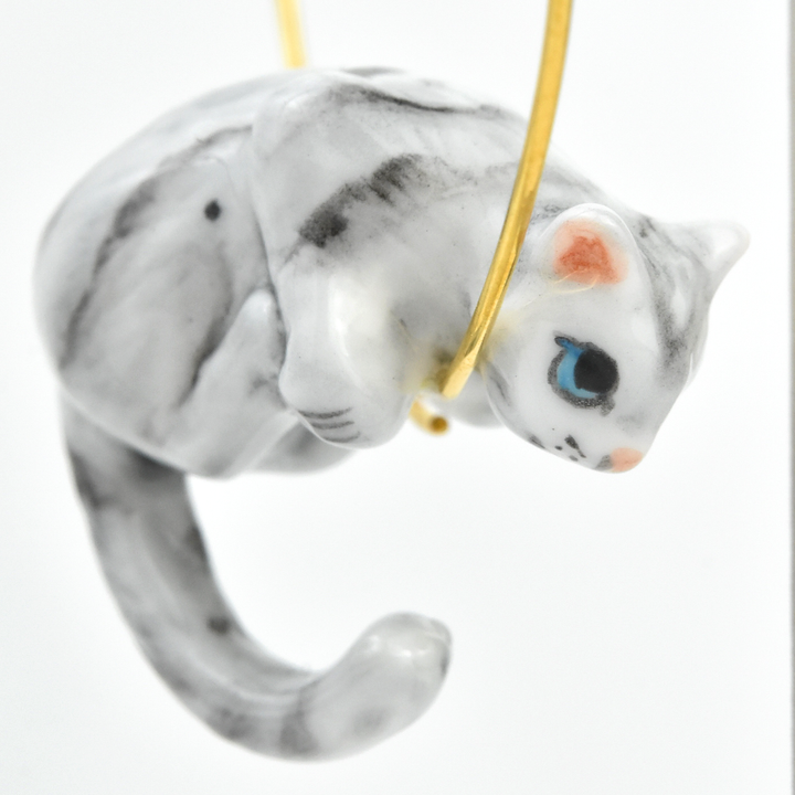 Grey Tabby Cat Hoop Earrings - Goldmakers Fine Jewelry