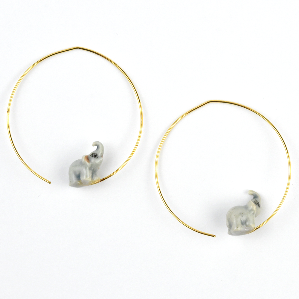 Mini Grey Elephant Hoops - Goldmakers Fine Jewelry