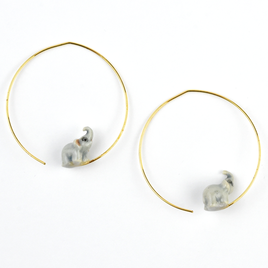 Mini Grey Elephant Hoops - Goldmakers Fine Jewelry