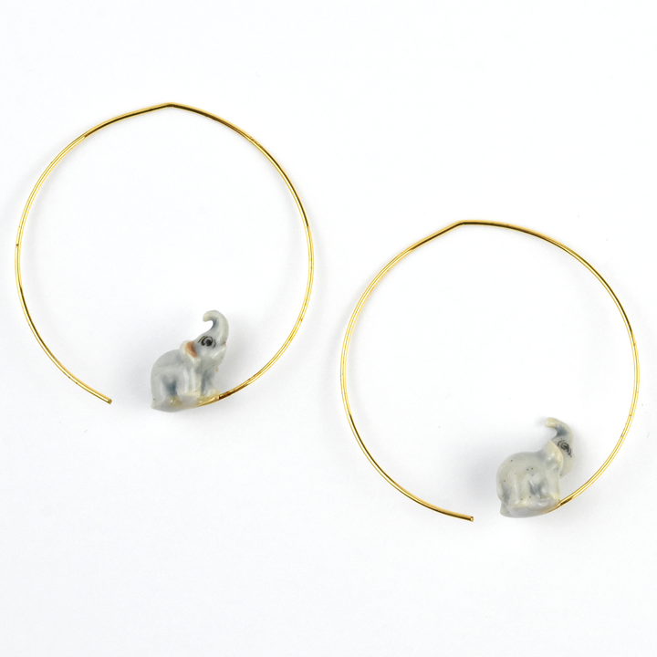 Mini Grey Elephant Hoops - Goldmakers Fine Jewelry