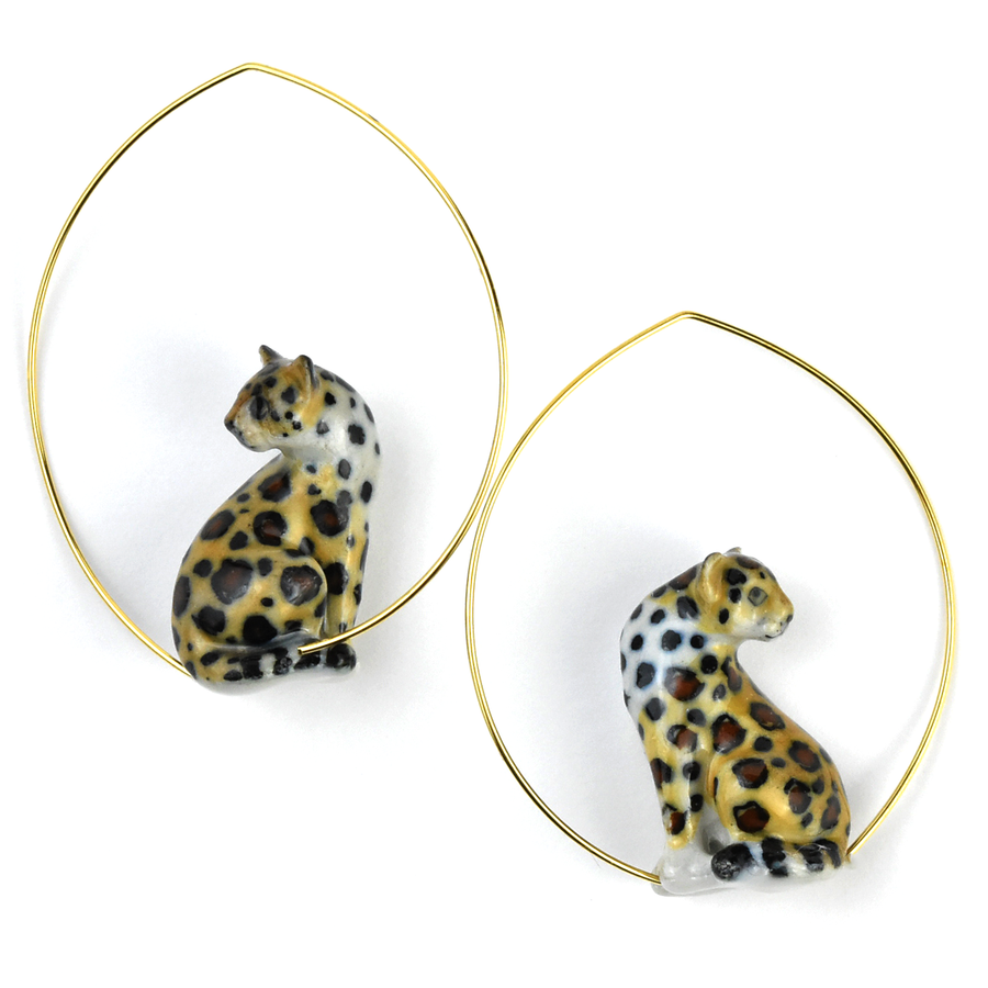 Sitting Leopard Hoop Earrings - Goldmakers Fine Jewelry