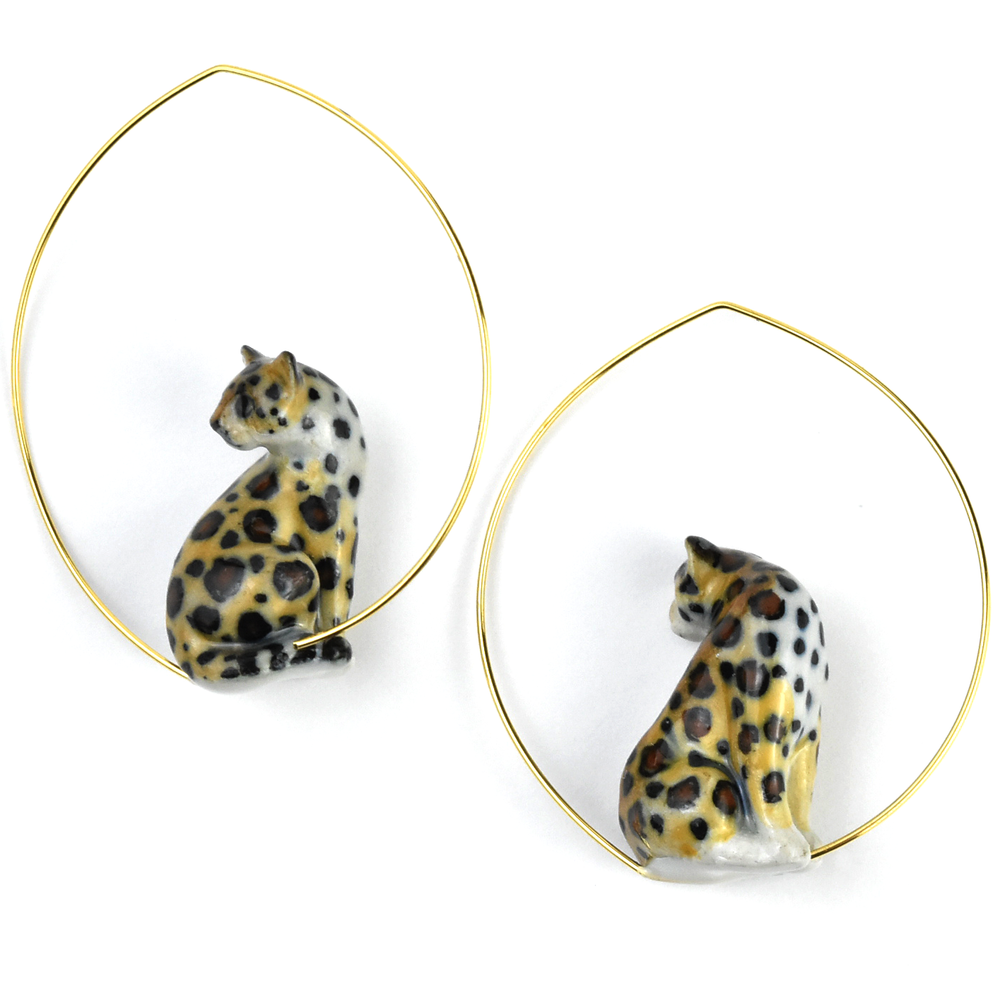 Sitting Leopard Hoop Earrings - Goldmakers Fine Jewelry