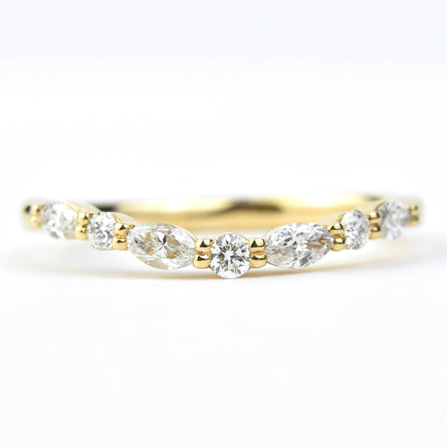 Curved Band with Marquise Diamonds, 14k Yellow Gold - Goldmakers Fine Jewelry