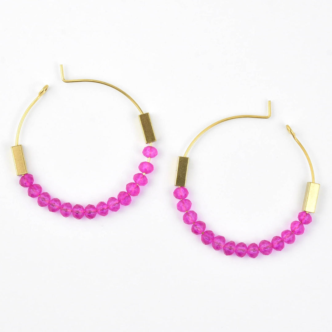 Neon Pink Glass Hoop Earrings - Goldmakers Fine Jewelry