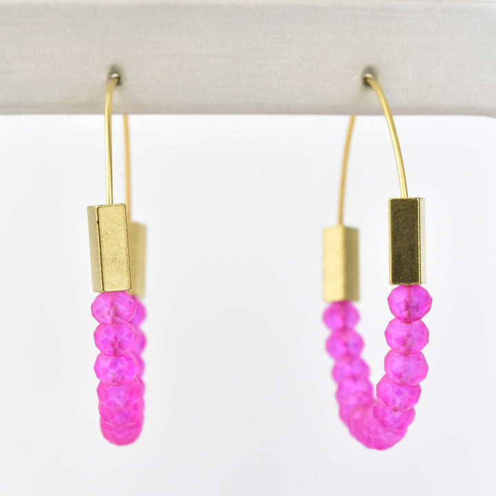 Neon Pink Glass Hoop Earrings - Goldmakers Fine Jewelry