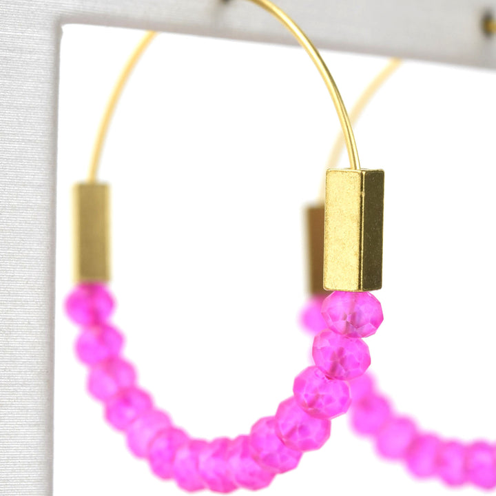 Neon Pink Glass Hoop Earrings - Goldmakers Fine Jewelry