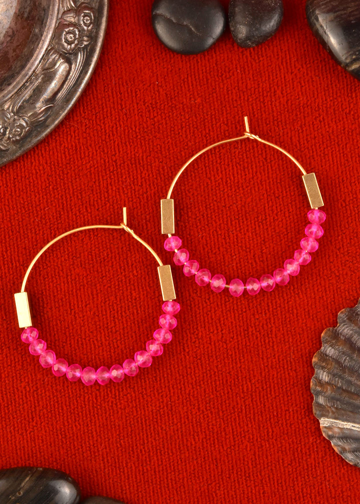 Neon Pink Glass Hoop Earrings - Goldmakers Fine Jewelry