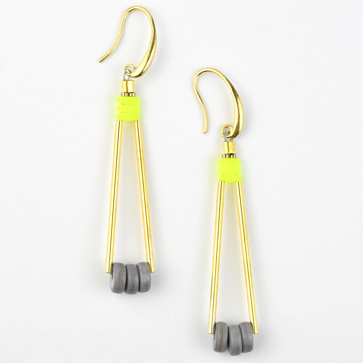 Grey Colour Mustard Colour Earrings Buy Yellow Grey Crescent Moon - Main Image