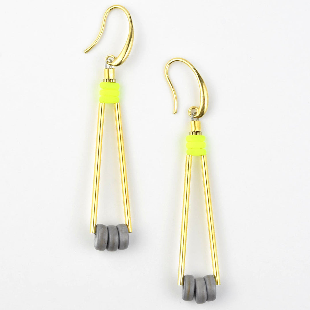 Neon Yellow and Grey Earrings - Goldmakers Fine Jewelry
