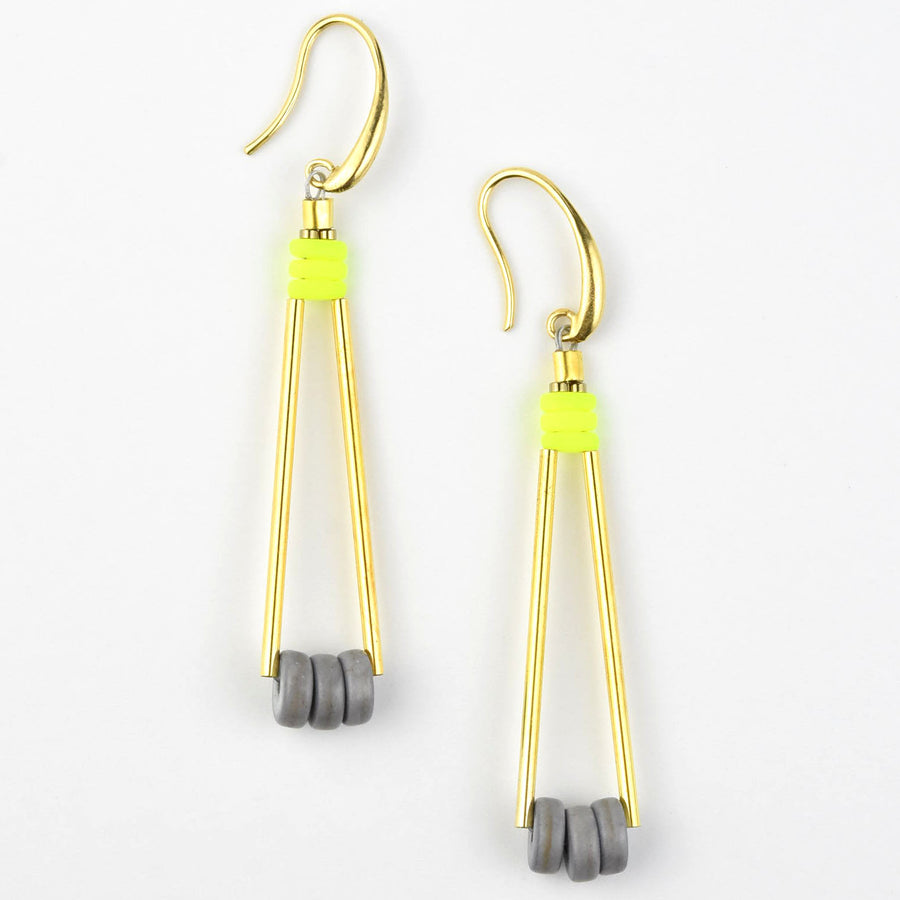 Neon Yellow and Grey Earrings - Goldmakers Fine Jewelry