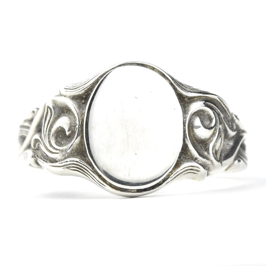 Nouveau Scroll Signet Ring in Sterling Silver - Goldmakers Fine Jewelry