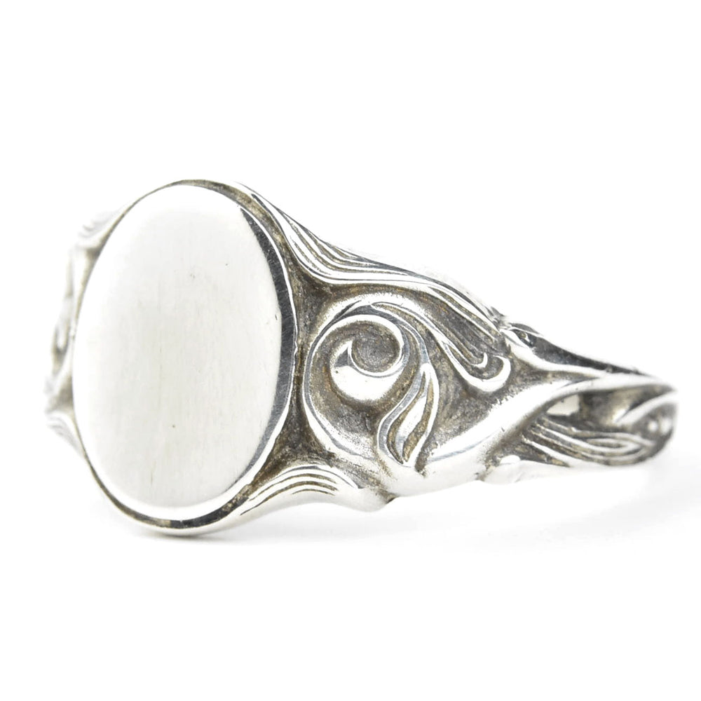 Nouveau Scroll Signet Ring in Sterling Silver - Goldmakers Fine Jewelry