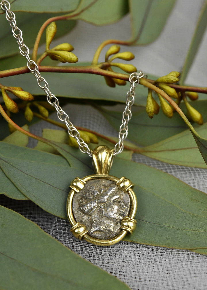 Head of Nymph Ancient Greek Coin Necklace - Goldmakers Fine Jewelry