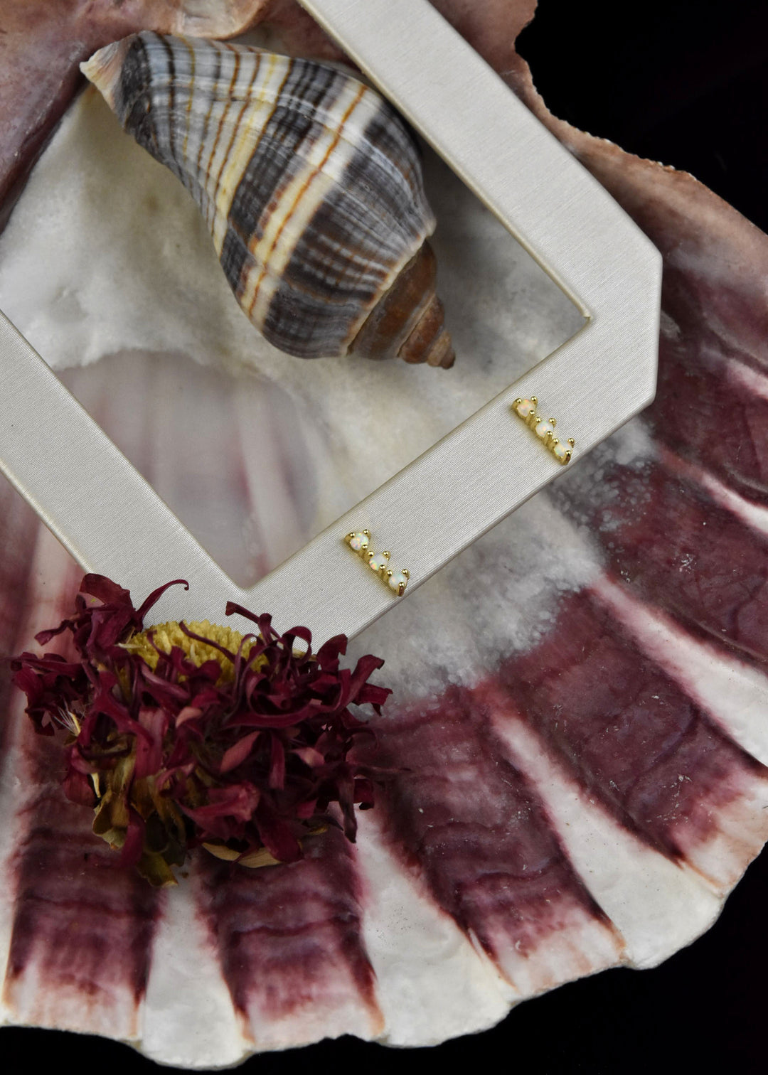 Small White Opal Trio Studs - Goldmakers Fine Jewelry