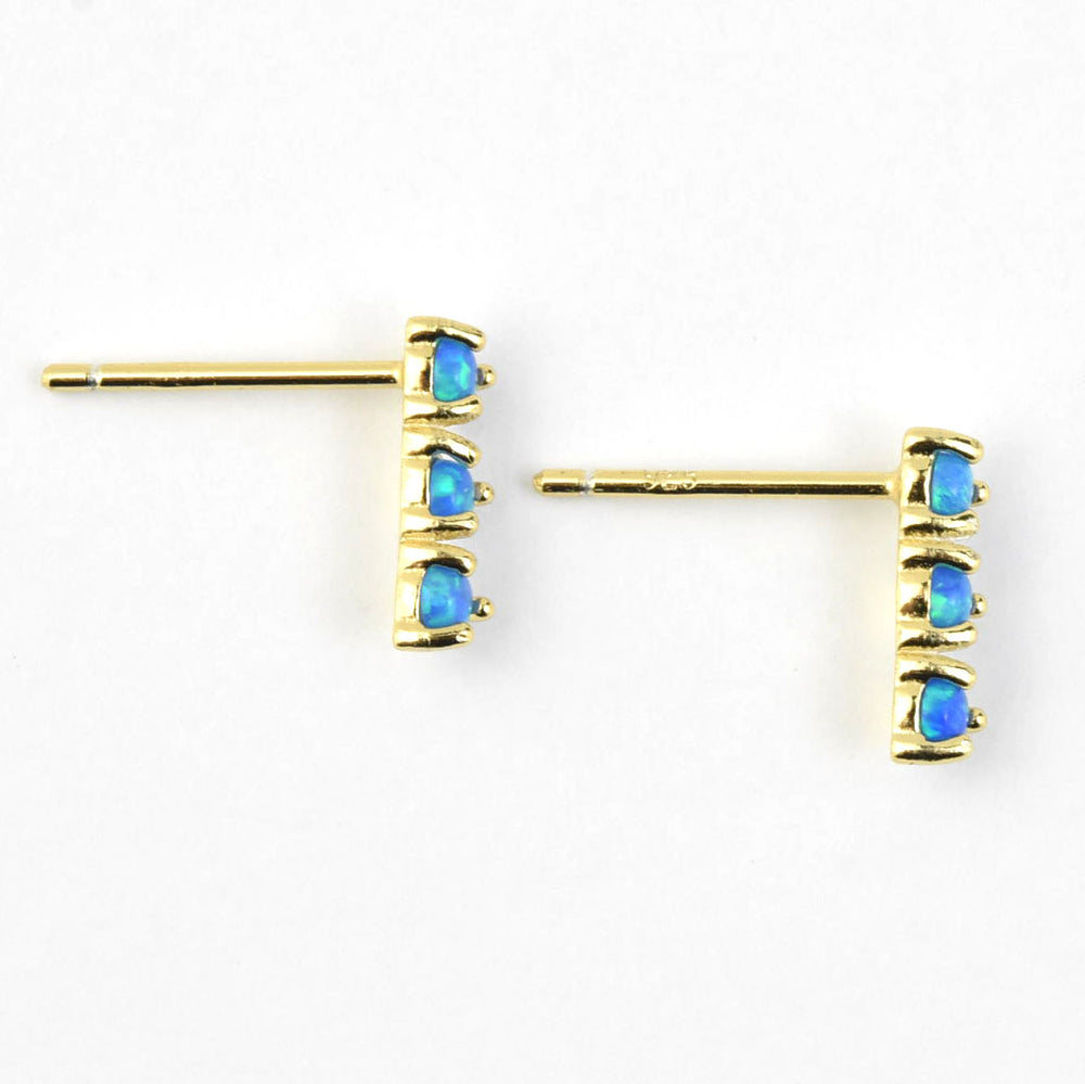 Small Blue Opal Trio Studs - Goldmakers Fine Jewelry